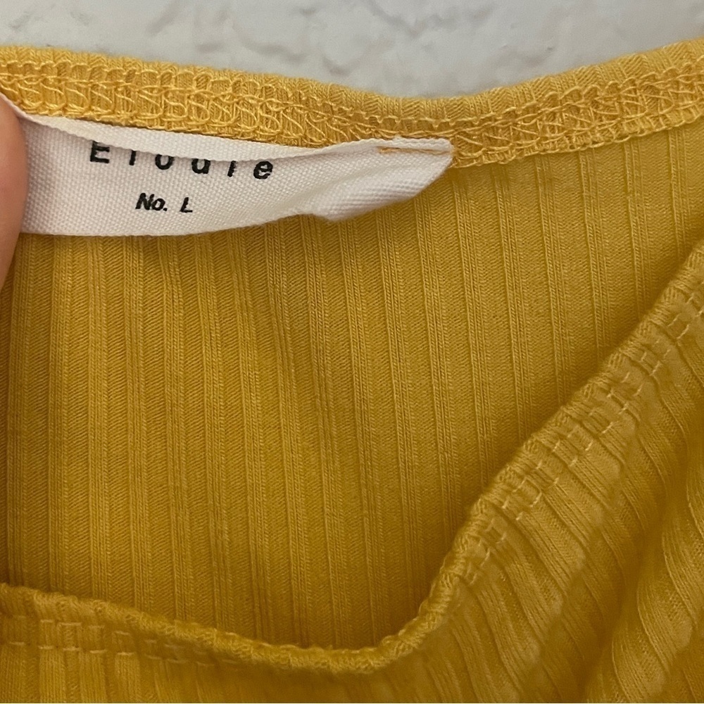 ELODIE Yellow Ribbed Tank Ruffle Straps Bodysuit Large - Picture 6 of 10